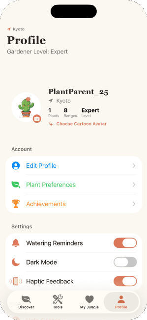 Houseplants care profile screen