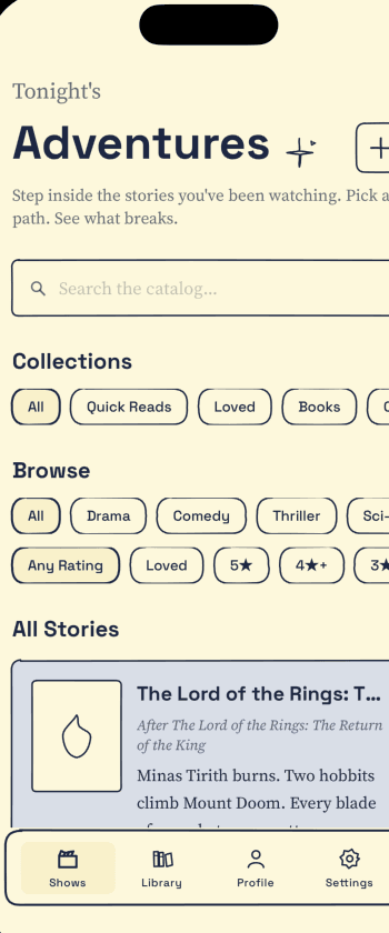 Storytime library showing a collection of adventures